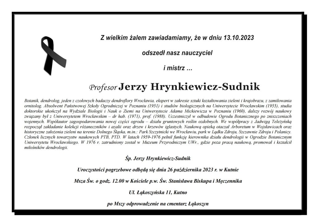 nekrolog Profesor Jerzy Hrynkiewicz-Sudnik