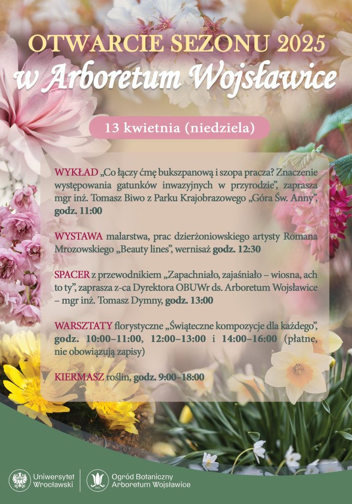 plakat otwarcia sezonu- harmonogram na kwiatowym tle